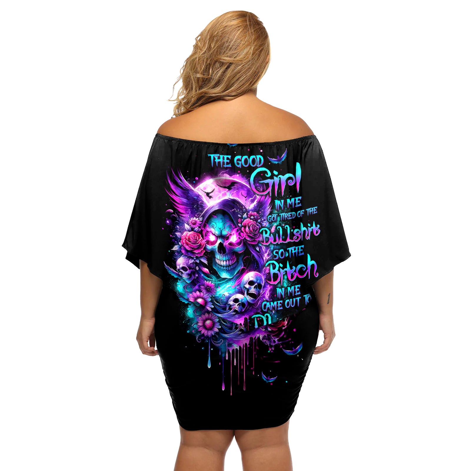 Fairy Skull Off Shoulder Short Dress The Good Girl In Me Got Tired Of The Bullshit - Wonder Print Shop