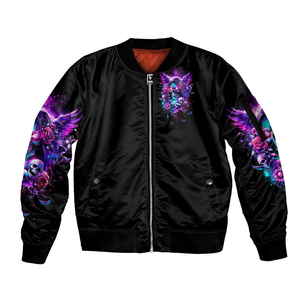 Fairy Skull Sleeve Zip Bomber Jacket The Good Girl In Me Got Tired Of The Bullshit - Wonder Print Shop