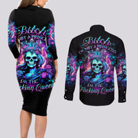 Queen Skull Couples Matching Long Sleeve Bodycon Dress and Long Sleeve Button Shirt Bitch I'm The Fucking Queen - Wonder Print Shop