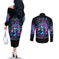 Queen Skull Couples Matching Off The Shoulder Long Sleeve Dress and Long Sleeve Button Shirt Bitch I'm The Fucking Queen