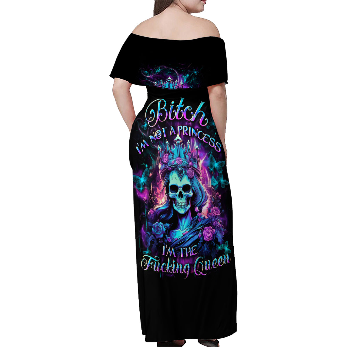Queen Skull Family Matching Off Shoulder Maxi Dress and Hawaiian Shirt Bitch I'm The Fucking Queen - Wonder Print Shop