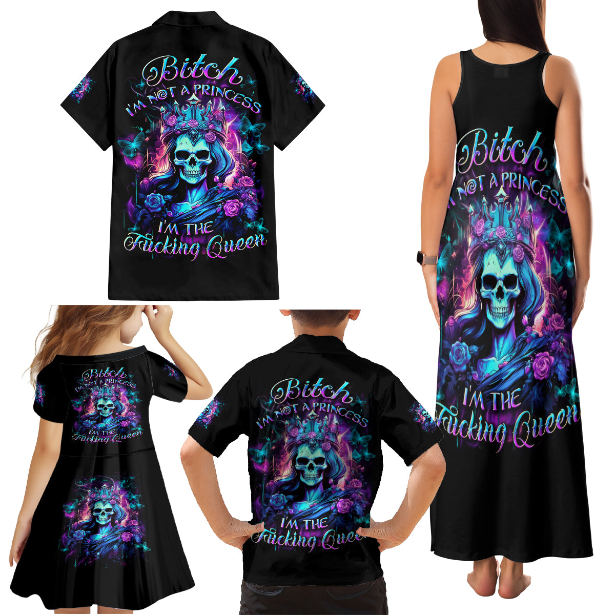Queen Skull Family Matching Tank Maxi Dress and Hawaiian Shirt Bitch I'm The Fucking Queen - Wonder Print Shop