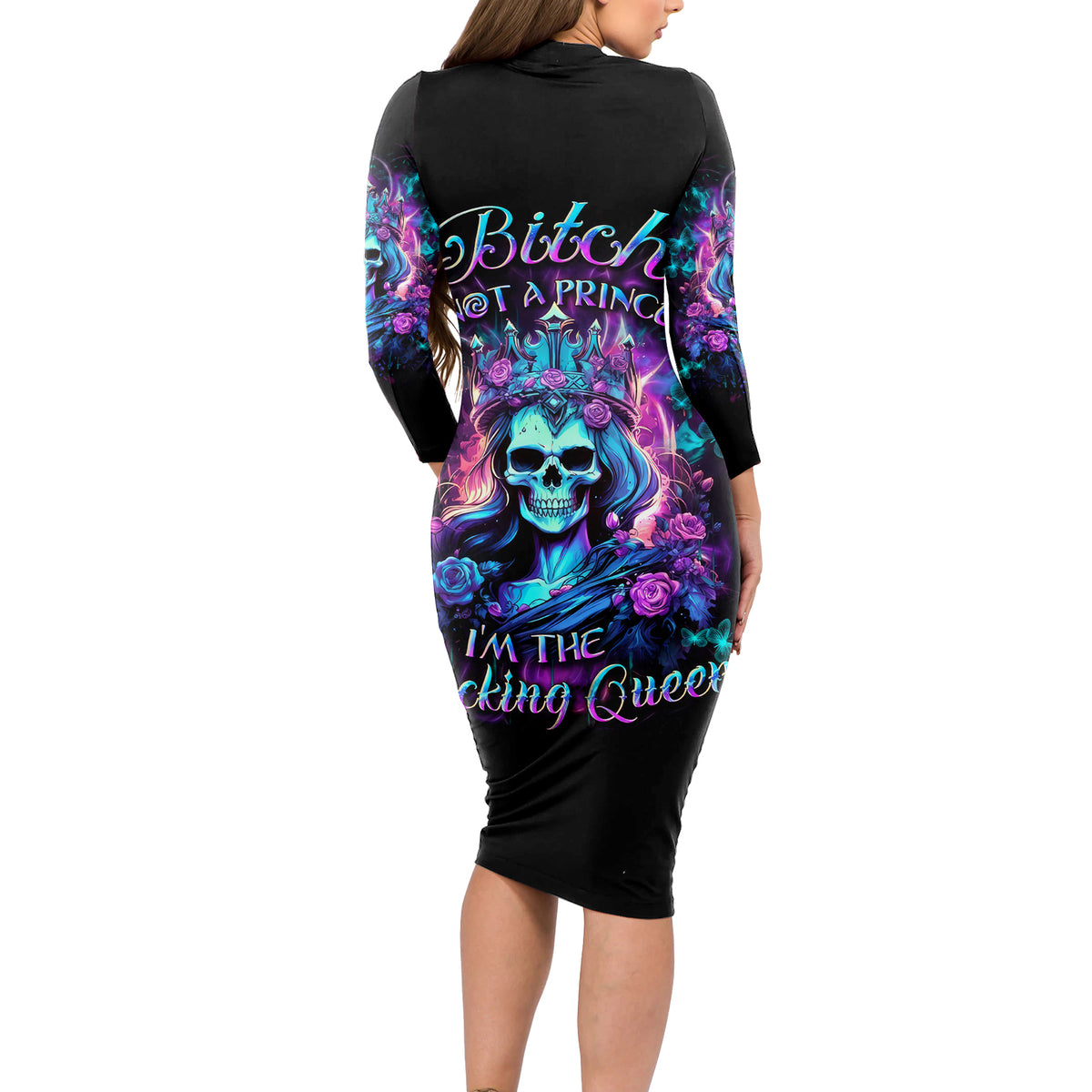 Queen Skull Long Sleeve Bodycon Dress Bitch I'm The Fucking Queen - Wonder Print Shop