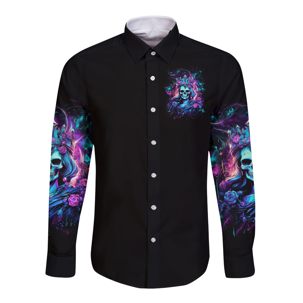 Queen Skull Long Sleeve Button Shirt Bitch I'm The Fucking Queen - Wonder Print Shop