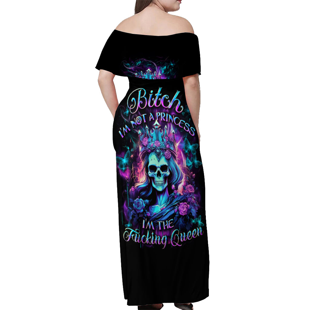 Queen Skull Off Shoulder Maxi Dress Bitch I'm The Fucking Queen - Wonder Print Shop