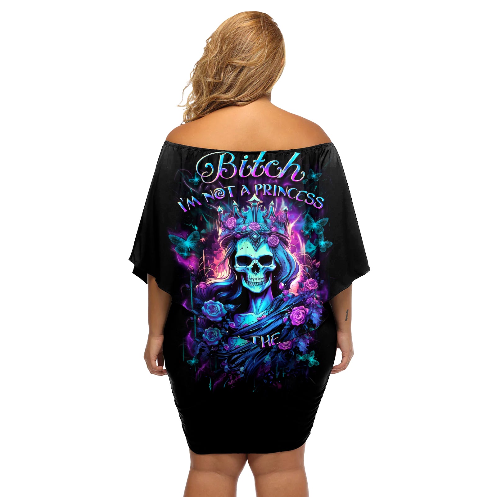 Queen Skull Off Shoulder Short Dress Bitch I'm The Fucking Queen - Wonder Print Shop