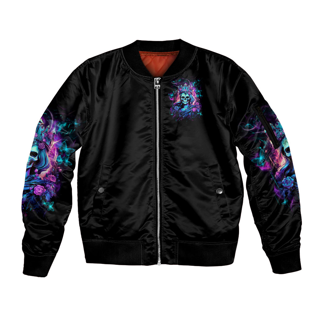 Queen Skull Sleeve Zip Bomber Jacket Bitch I'm The Fucking Queen - Wonder Print Shop