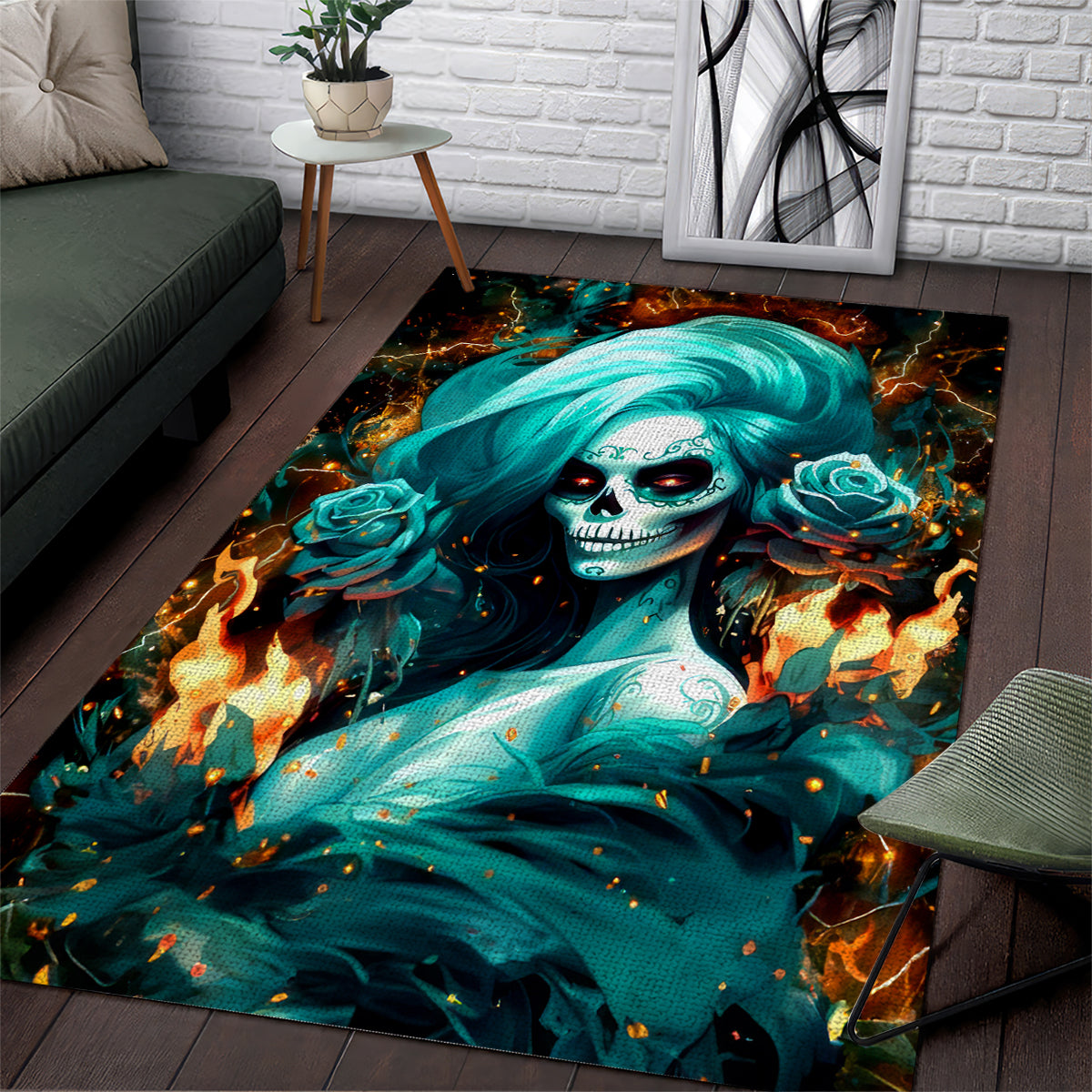 Flame Girl Skull Area Rug Assuming I Was Like Most Girls Was Your First Mistake - Wonder Print Shop