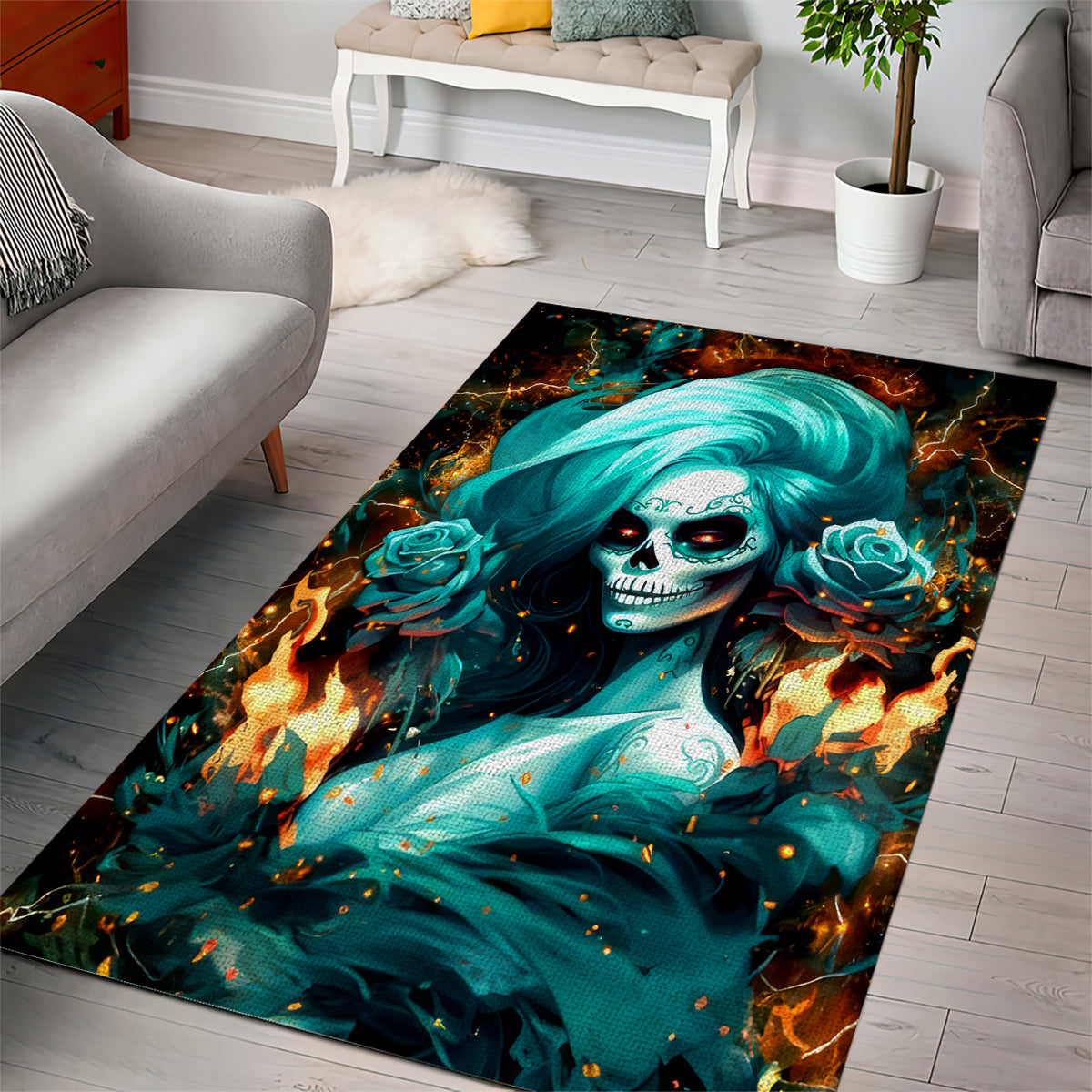 Flame Girl Skull Area Rug Assuming I Was Like Most Girls Was Your First Mistake - Wonder Print Shop