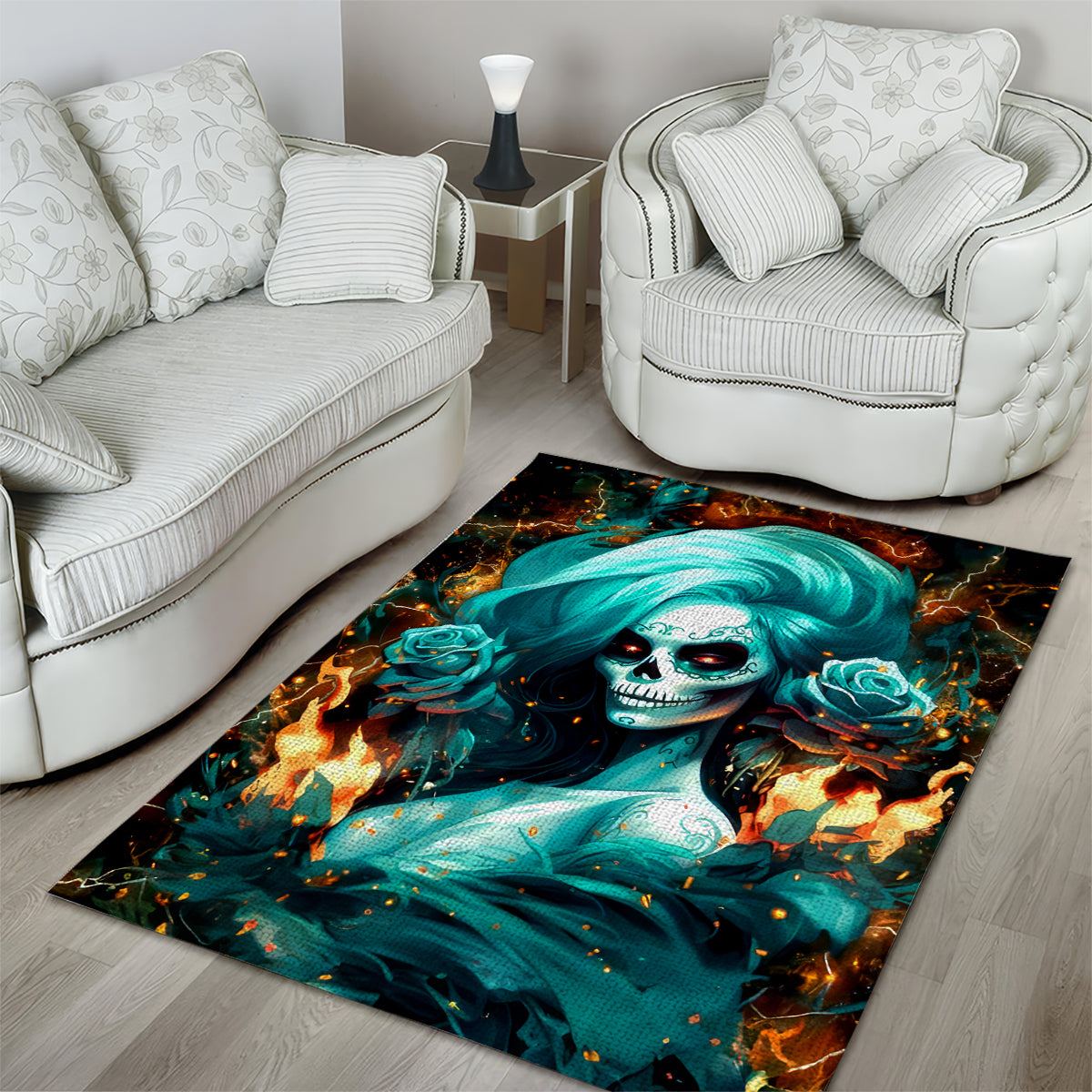 Flame Girl Skull Area Rug Assuming I Was Like Most Girls Was Your First Mistake - Wonder Print Shop
