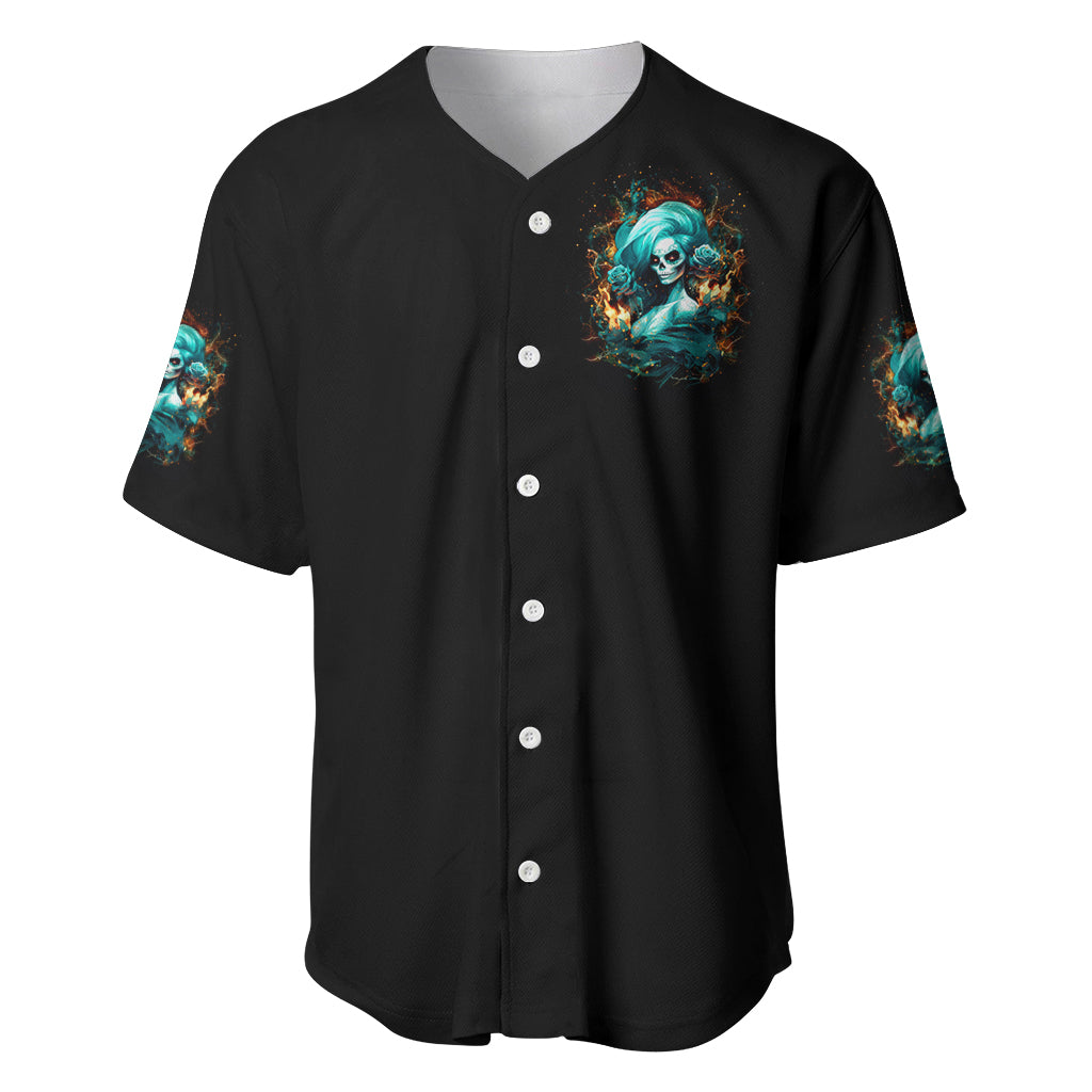 Flame Girl Skull Baseball Jersey Assuming I Was Like Most Girls Was Your First Mistake - Wonder Print Shop