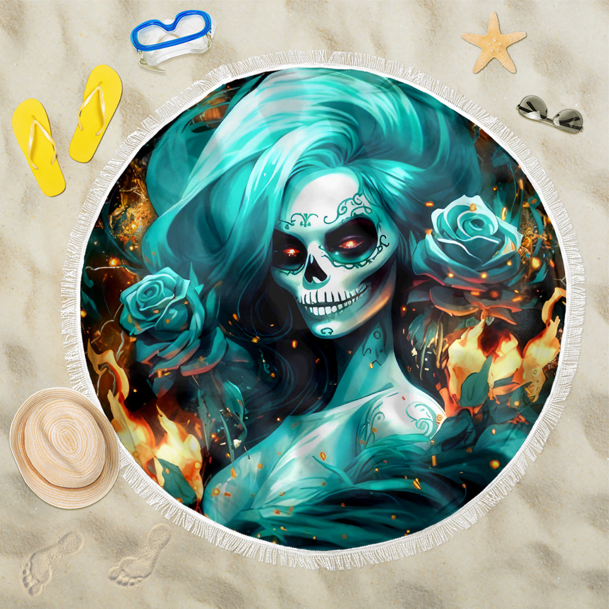 Flame Girl Skull Beach Blanket Assuming I Was Like Most Girls Was Your First Mistake - Wonder Print Shop