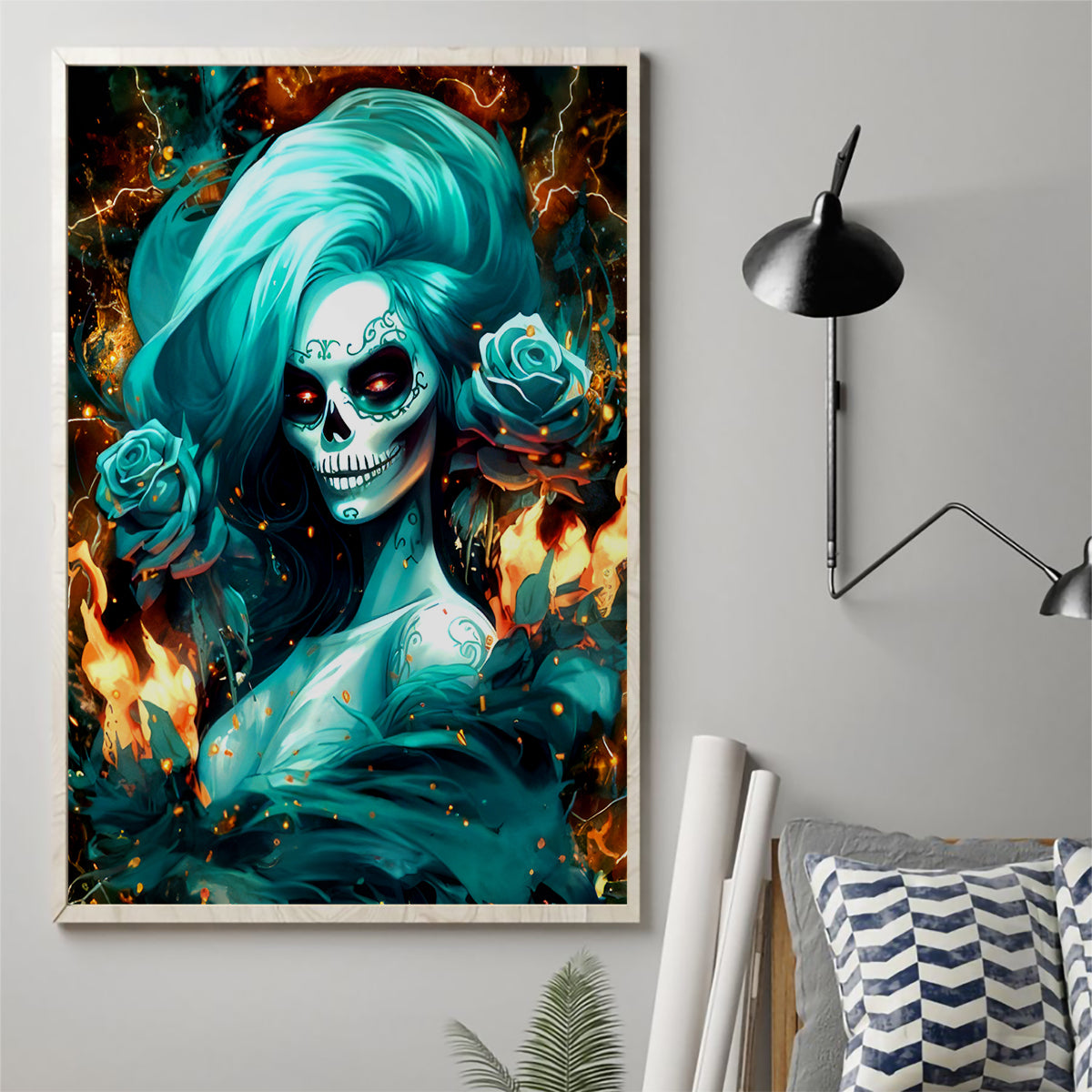 Flame Girl Skull Canvas Wall Art Assuming I Was Like Most Girls Was Your First Mistake - Wonder Print Shop