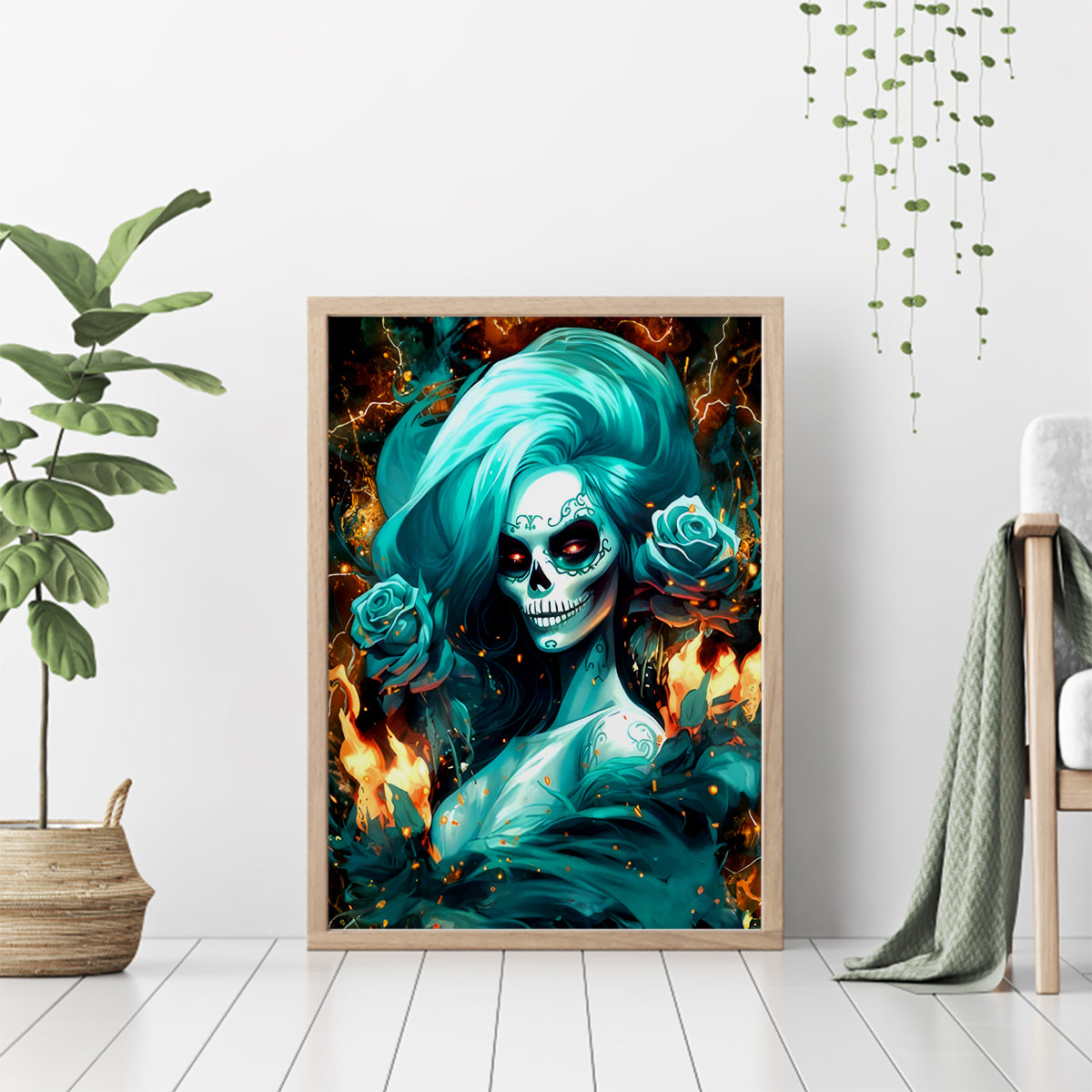 Flame Girl Skull Canvas Wall Art Assuming I Was Like Most Girls Was Your First Mistake - Wonder Print Shop