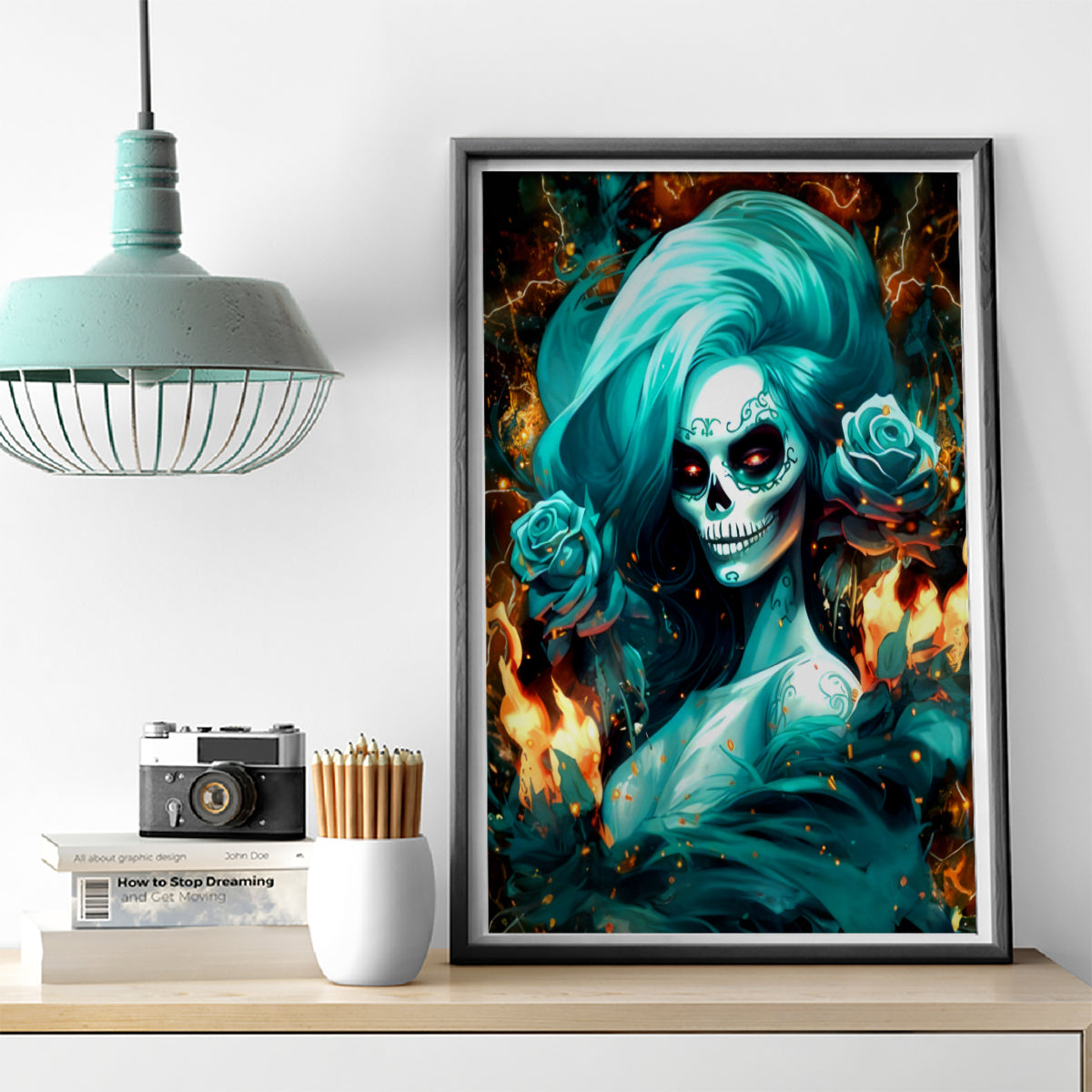 Flame Girl Skull Canvas Wall Art Assuming I Was Like Most Girls Was Your First Mistake - Wonder Print Shop
