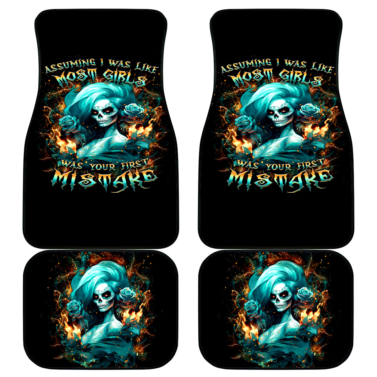 Flame Girl Skull Car Mats Assuming I Was Like Most Girls Was Your First Mistake - Wonder Print Shop
