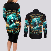 Flame Girl Skull Couples Matching Long Sleeve Bodycon Dress and Long Sleeve Button Shirt Assuming I Was Like Most Girls Was Your First Mistake - Wonder Print Shop