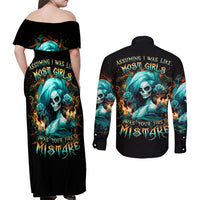 Flame Girl Skull Couples Matching Off Shoulder Maxi Dress and Long Sleeve Button Shirt Assuming I Was Like Most Girls Was Your First Mistake - Wonder Print Shop