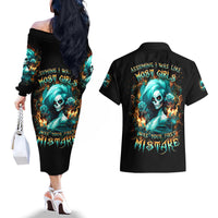 Flame Girl Skull Couples Matching Off The Shoulder Long Sleeve Dress and Hawaiian Shirt Assuming I Was Like Most Girls Was Your First Mistake - Wonder Print Shop