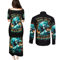 Flame Girl Skull Couples Matching Puletasi and Long Sleeve Button Shirt Assuming I Was Like Most Girls Was Your First Mistake - Wonder Print Shop