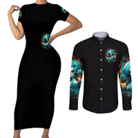 Flame Girl Skull Couples Matching Short Sleeve Bodycon Dress and Long Sleeve Button Shirt Assuming I Was Like Most Girls Was Your First Mistake - Wonder Print Shop