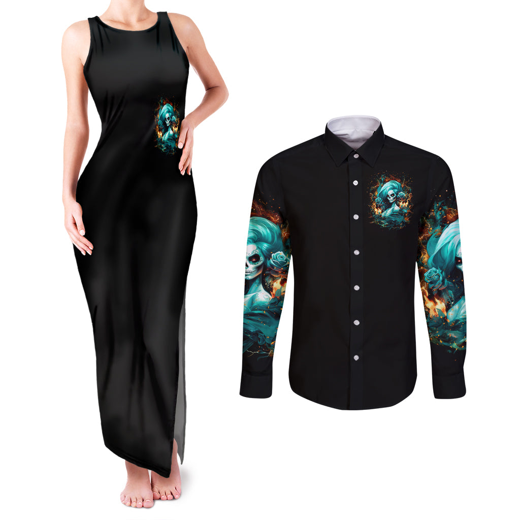 Flame Girl Skull Couples Matching Tank Maxi Dress and Long Sleeve Button Shirt Assuming I Was Like Most Girls Was Your First Mistake - Wonder Print Shop