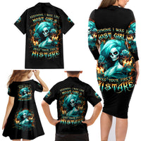 Flame Girl Skull Family Matching Long Sleeve Bodycon Dress and Hawaiian Shirt Assuming I Was Like Most Girls Was Your First Mistake - Wonder Print Shop