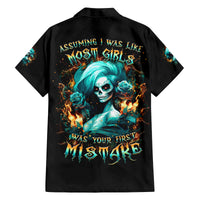 Flame Girl Skull Family Matching Long Sleeve Bodycon Dress and Hawaiian Shirt Assuming I Was Like Most Girls Was Your First Mistake - Wonder Print Shop