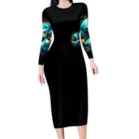 Flame Girl Skull Family Matching Long Sleeve Bodycon Dress and Hawaiian Shirt Assuming I Was Like Most Girls Was Your First Mistake - Wonder Print Shop