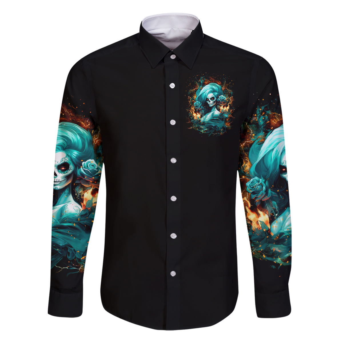 Flame Girl Skull Family Matching Off Shoulder Long Sleeve Dress and Hawaiian Shirt Assuming I Was Like Most Girls Was Your First Mistake - Wonder Print Shop