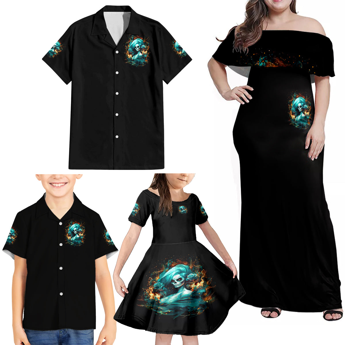 Flame Girl Skull Family Matching Off Shoulder Maxi Dress and Hawaiian Shirt Assuming I Was Like Most Girls Was Your First Mistake - Wonder Print Shop