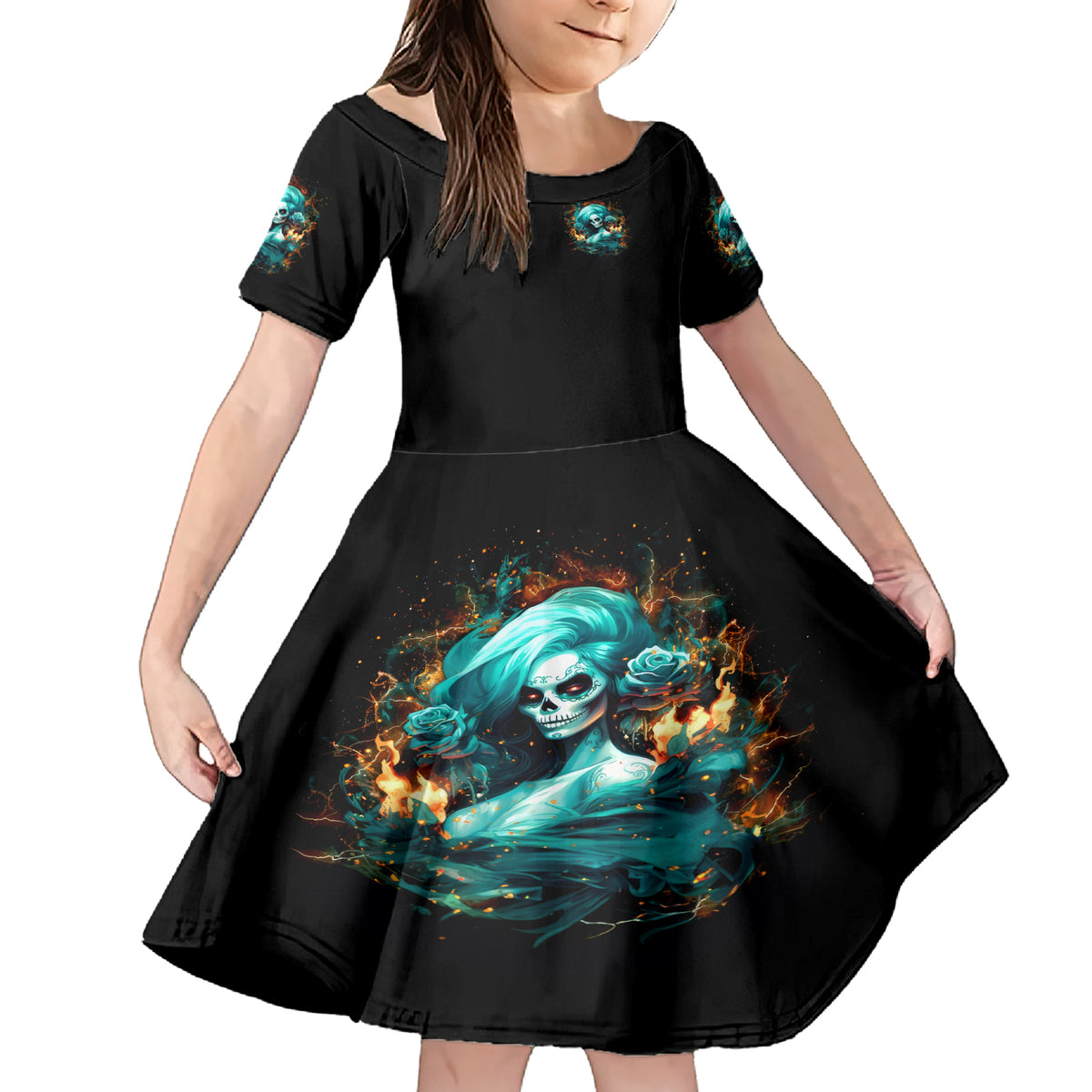 Flame Girl Skull Family Matching Short Sleeve Bodycon Dress and Hawaiian Shirt Assuming I Was Like Most Girls Was Your First Mistake - Wonder Print Shop