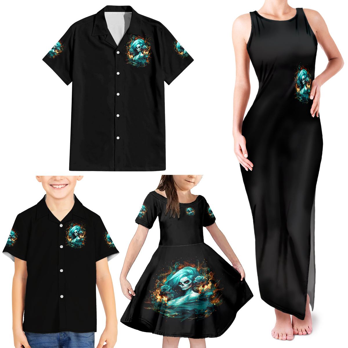 Flame Girl Skull Family Matching Tank Maxi Dress and Hawaiian Shirt Assuming I Was Like Most Girls Was Your First Mistake - Wonder Print Shop