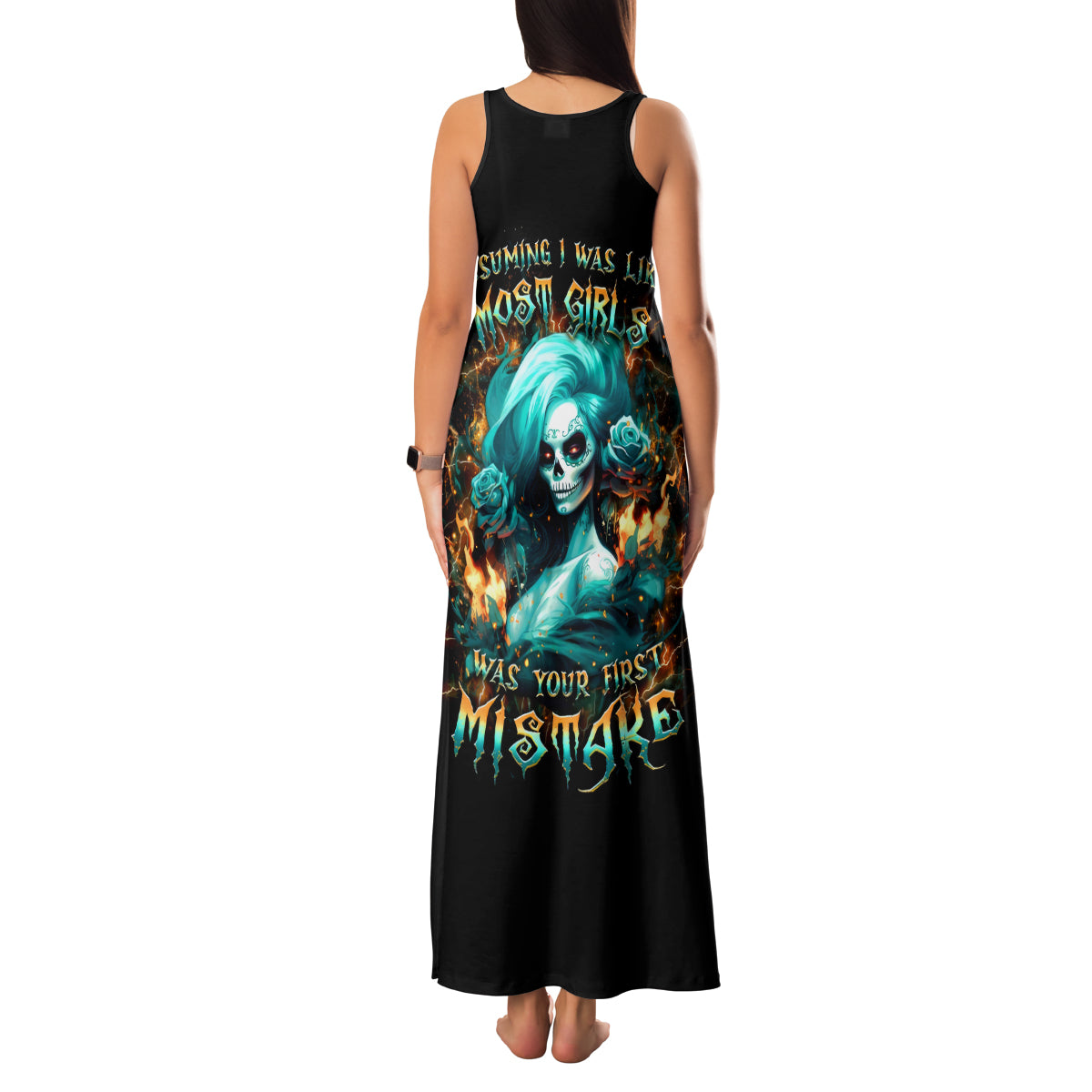 Flame Girl Skull Family Matching Tank Maxi Dress and Hawaiian Shirt Assuming I Was Like Most Girls Was Your First Mistake - Wonder Print Shop