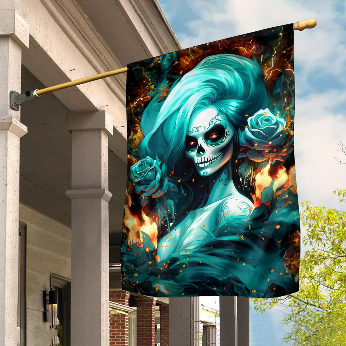 Flame Girl Skull Garden Flag Assuming I Was Like Most Girls Was Your First Mistake - Wonder Print Shop