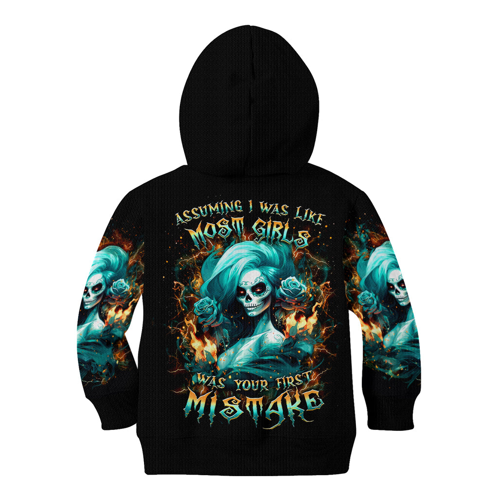 Flame Girl Skull Kid Hoodie Assuming I Was Like Most Girls Was Your First Mistake - Wonder Print Shop