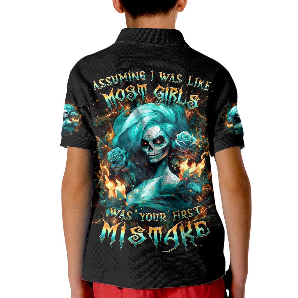 Flame Girl Skull Kid Polo Shirt Assuming I Was Like Most Girls Was Your First Mistake - Wonder Print Shop