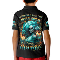 Flame Girl Skull Kid Polo Shirt Assuming I Was Like Most Girls Was Your First Mistake - Wonder Print Shop
