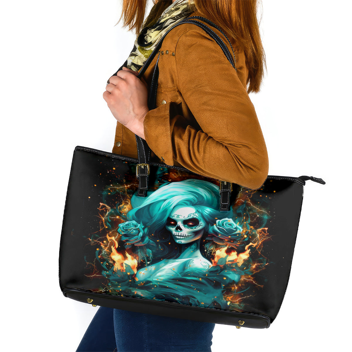 Flame Girl Skull Leather Tote Bag Assuming I Was Like Most Girls Was Your First Mistake - Wonder Print Shop
