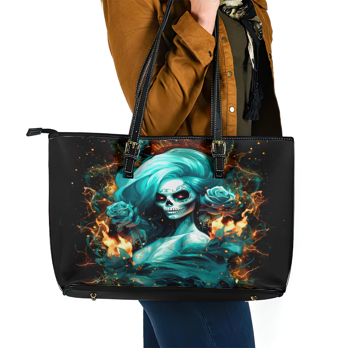 Flame Girl Skull Leather Tote Bag Assuming I Was Like Most Girls Was Your First Mistake - Wonder Print Shop