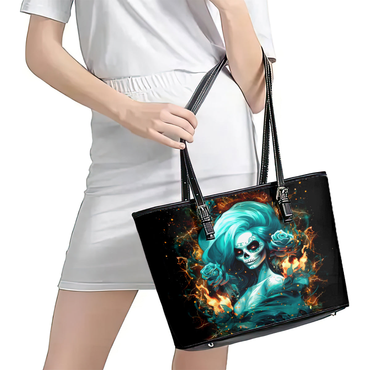 Flame Girl Skull Leather Tote Bag Assuming I Was Like Most Girls Was Your First Mistake - Wonder Print Shop