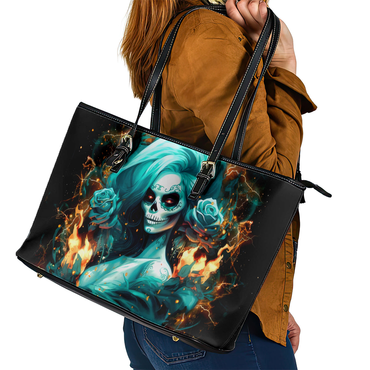 Flame Girl Skull Leather Tote Bag Assuming I Was Like Most Girls Was Your First Mistake - Wonder Print Shop