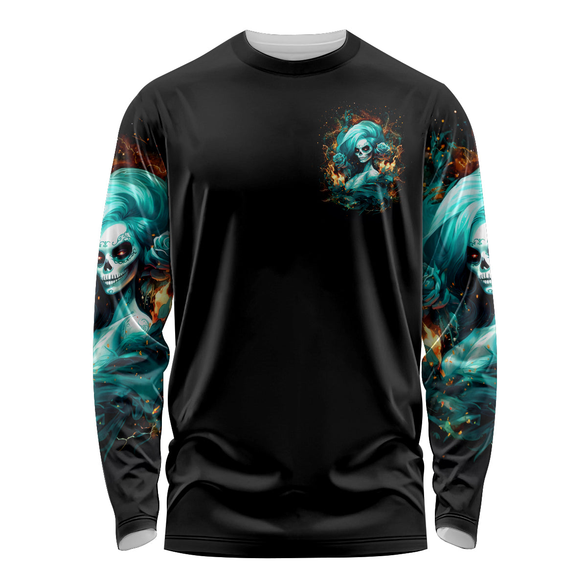 Flame Girl Skull Long Sleeve Shirt Assuming I Was Like Most Girls Was Your First Mistake - Wonder Print Shop