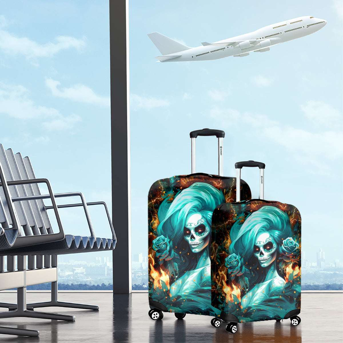 Flame Girl Skull Luggage Cover Assuming I Was Like Most Girls Was Your First Mistake - Wonder Print Shop