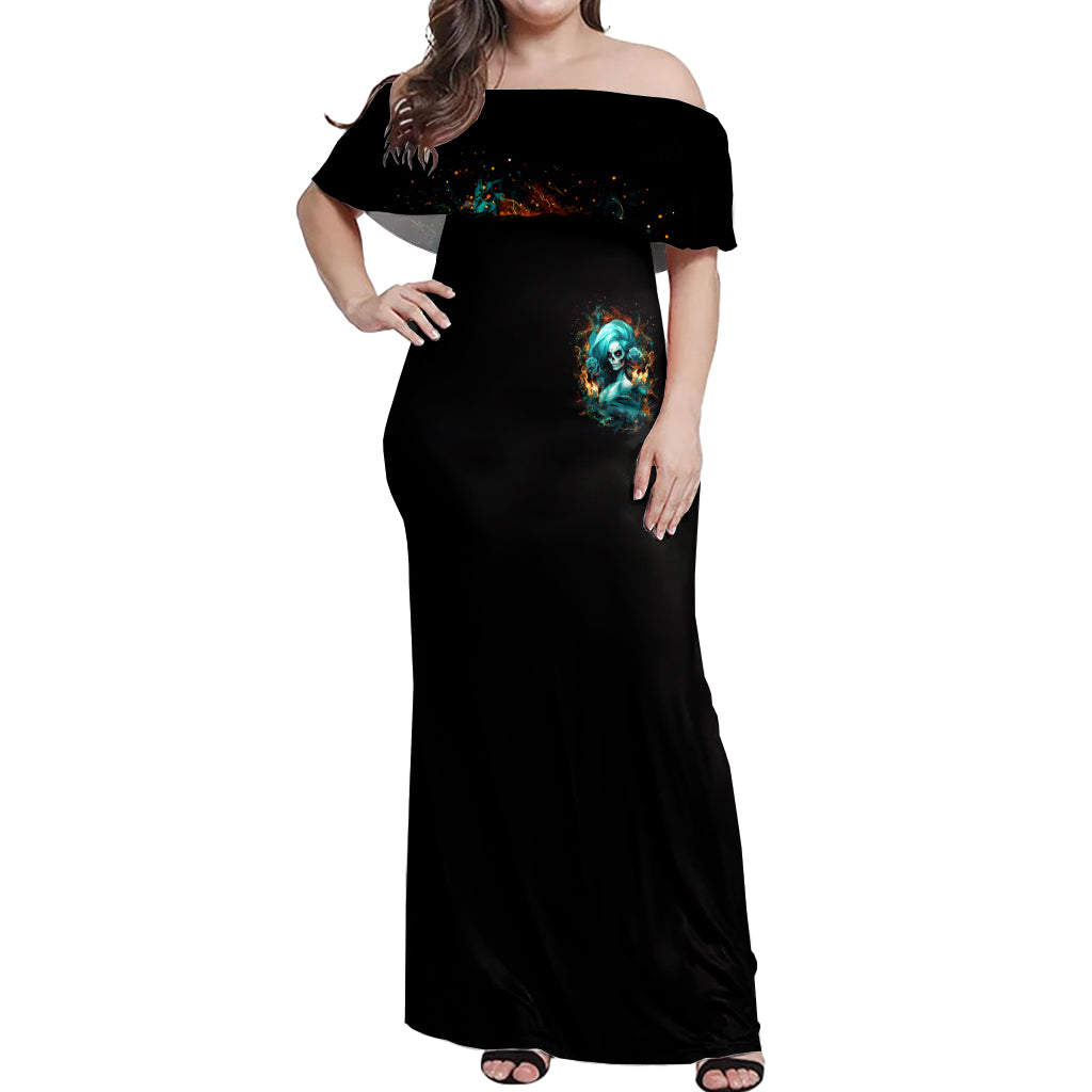 Flame Girl Skull Off Shoulder Maxi Dress Assuming I Was Like Most Girls Was Your First Mistake - Wonder Print Shop
