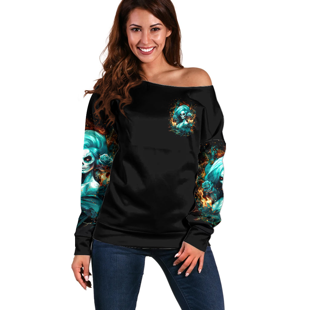 Flame Girl Skull Off Shoulder Sweater Assuming I Was Like Most Girls Was Your First Mistake - Wonder Print Shop