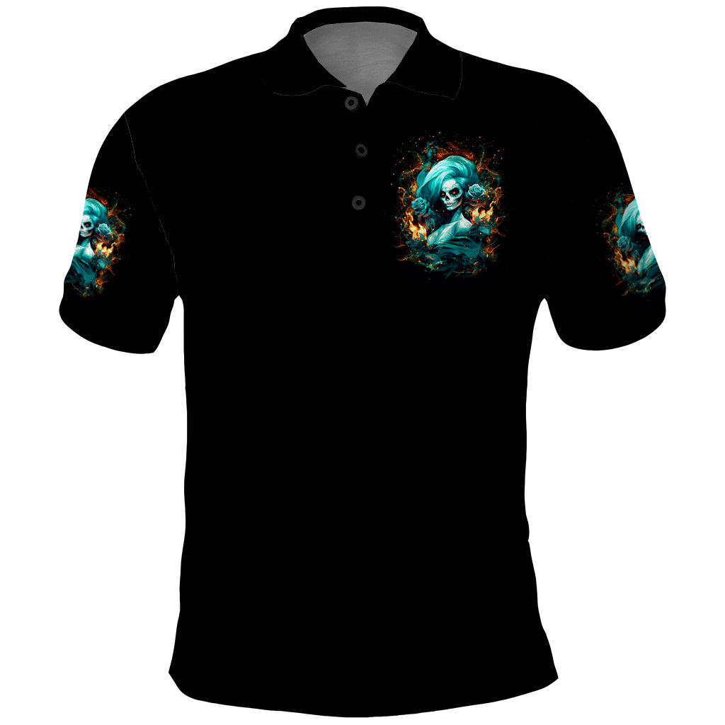 Flame Girl Skull Polo Shirt Assuming I Was Like Most Girls Was Your First Mistake - Wonder Print Shop
