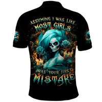 Flame Girl Skull Polo Shirt Assuming I Was Like Most Girls Was Your First Mistake - Wonder Print Shop