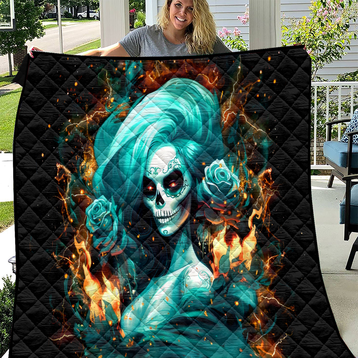 Flame Girl Skull Quilt Assuming I Was Like Most Girls Was Your First Mistake - Wonder Print Shop