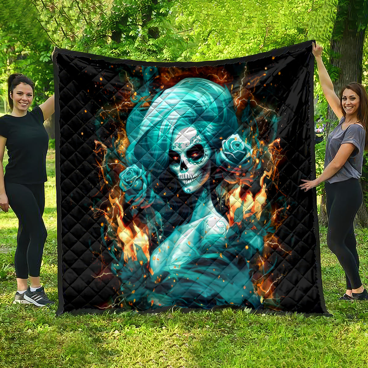 Flame Girl Skull Quilt Assuming I Was Like Most Girls Was Your First Mistake - Wonder Print Shop